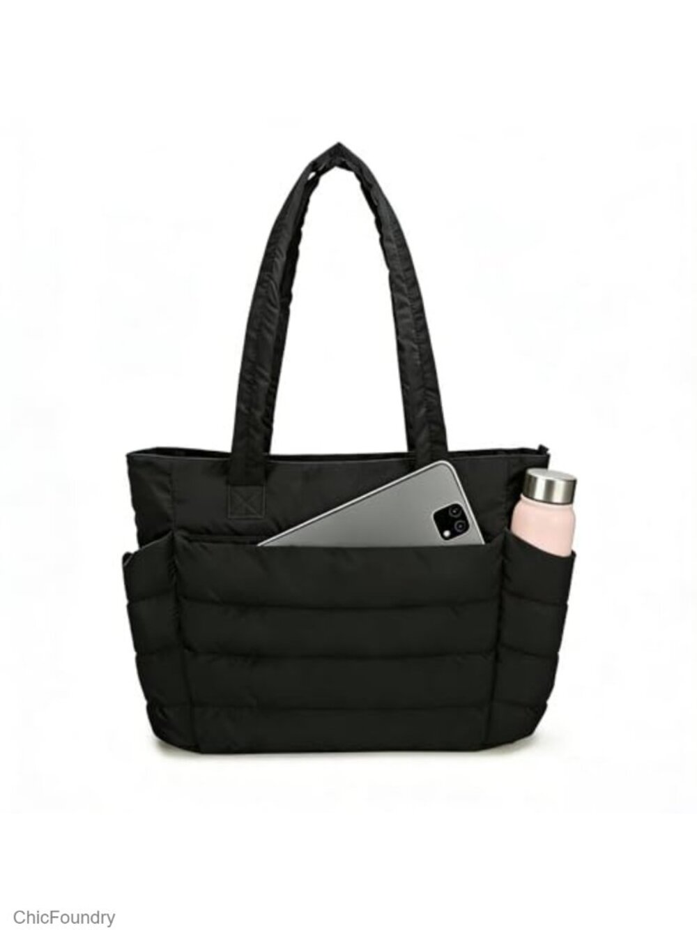 Lightweight Puffer Tote Bag with Laptop Sleeve, 10 Pockets, Machine Washable